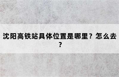 沈阳高铁站具体位置是哪里？怎么去？