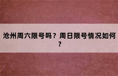 沧州周六限号吗？周日限号情况如何？