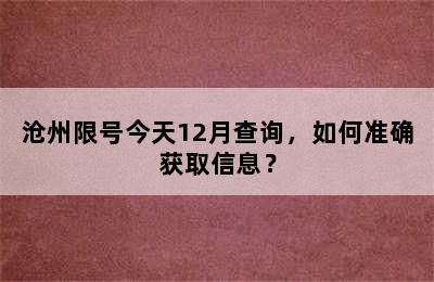沧州限号今天12月查询，如何准确获取信息？