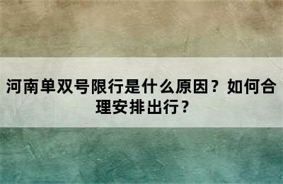 河南单双号限行是什么原因？如何合理安排出行？