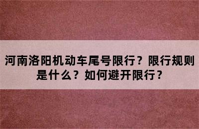 河南洛阳机动车尾号限行？限行规则是什么？如何避开限行？
