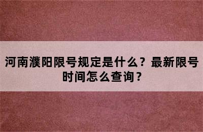 河南濮阳限号规定是什么？最新限号时间怎么查询？