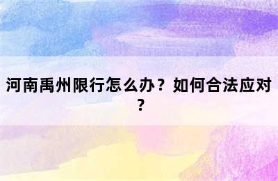 河南禹州限行怎么办？如何合法应对？