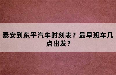 泰安到东平汽车时刻表？最早班车几点出发？