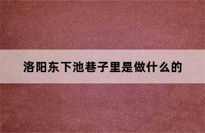 洛阳东下池巷子里是做什么的