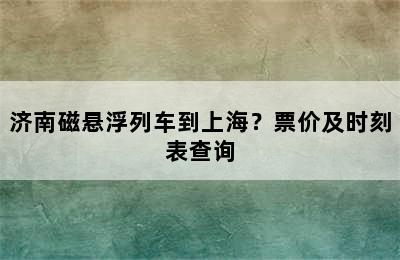 济南磁悬浮列车到上海？票价及时刻表查询