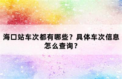 海口站车次都有哪些？具体车次信息怎么查询？