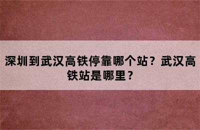 深圳到武汉高铁停靠哪个站？武汉高铁站是哪里？