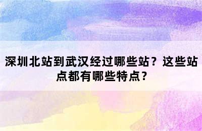 深圳北站到武汉经过哪些站？这些站点都有哪些特点？