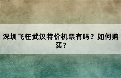 深圳飞往武汉特价机票有吗？如何购买？