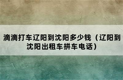 滴滴打车辽阳到沈阳多少钱（辽阳到沈阳出租车拼车电话）