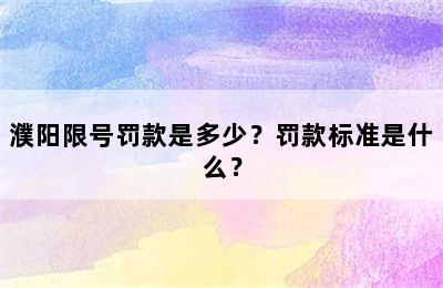 濮阳限号罚款是多少？罚款标准是什么？