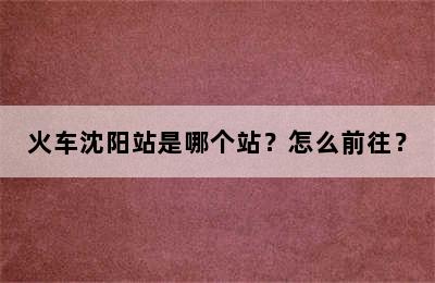 火车沈阳站是哪个站？怎么前往？
