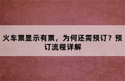 火车票显示有票，为何还需预订？预订流程详解