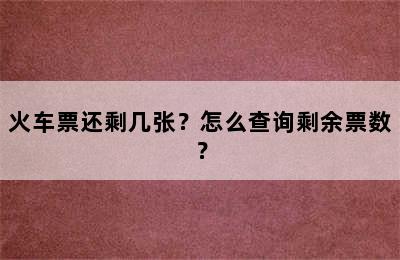 火车票还剩几张？怎么查询剩余票数？
