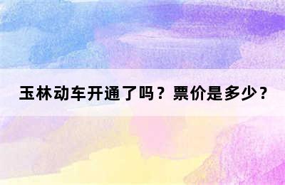 玉林动车开通了吗？票价是多少？