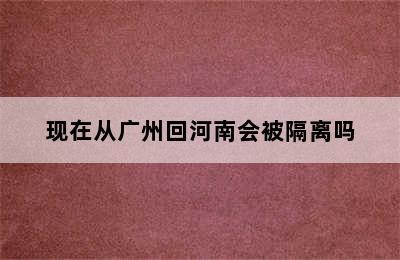 现在从广州回河南会被隔离吗