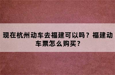现在杭州动车去福建可以吗？福建动车票怎么购买？