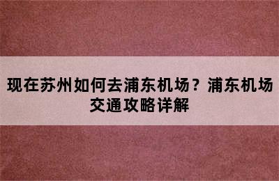 现在苏州如何去浦东机场？浦东机场交通攻略详解