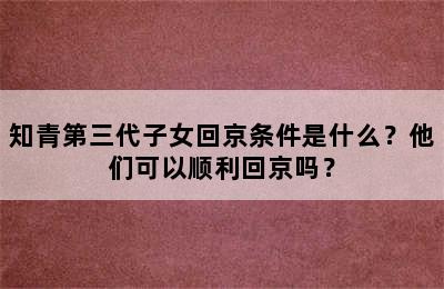 知青第三代子女回京条件是什么？他们可以顺利回京吗？