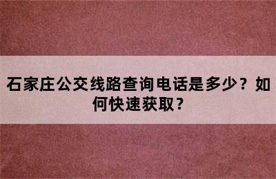 石家庄公交线路查询电话是多少？如何快速获取？