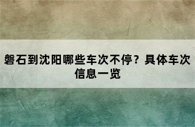 磐石到沈阳哪些车次不停？具体车次信息一览