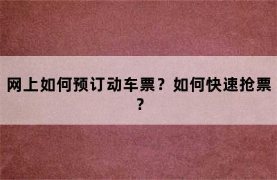 网上如何预订动车票？如何快速抢票？