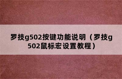 罗技g502按键功能说明（罗技g502鼠标宏设置教程）