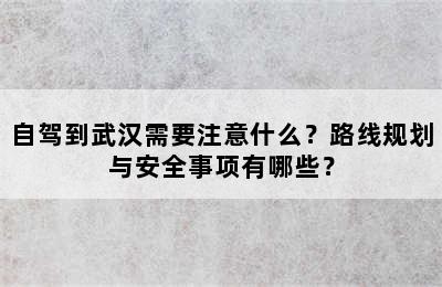 自驾到武汉需要注意什么？路线规划与安全事项有哪些？