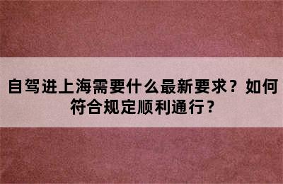 自驾进上海需要什么最新要求？如何符合规定顺利通行？