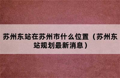 苏州东站在苏州市什么位置（苏州东站规划最新消息）