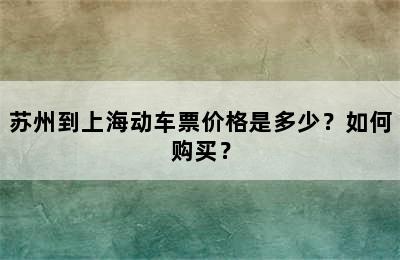 苏州到上海动车票价格是多少？如何购买？