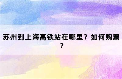 苏州到上海高铁站在哪里？如何购票？