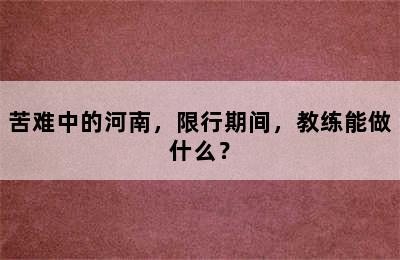 苦难中的河南，限行期间，教练能做什么？