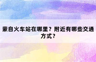 蒙自火车站在哪里？附近有哪些交通方式？