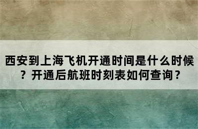 西安到上海飞机开通时间是什么时候？开通后航班时刻表如何查询？