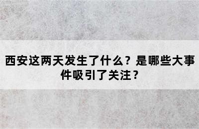 西安这两天发生了什么？是哪些大事件吸引了关注？