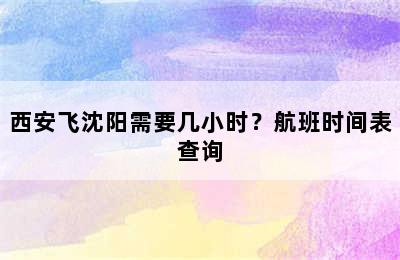 西安飞沈阳需要几小时？航班时间表查询