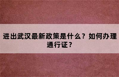 进出武汉最新政策是什么？如何办理通行证？