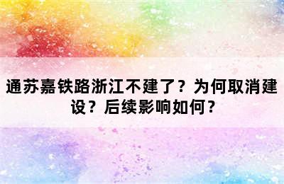 通苏嘉铁路浙江不建了？为何取消建设？后续影响如何？