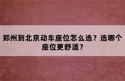 郑州到北京动车座位怎么选？选哪个座位更舒适？