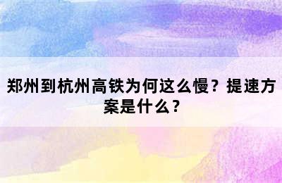 郑州到杭州高铁为何这么慢？提速方案是什么？