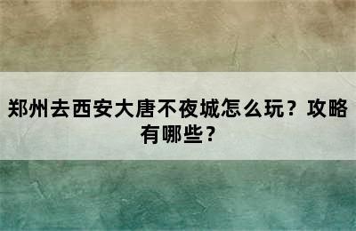 郑州去西安大唐不夜城怎么玩？攻略有哪些？