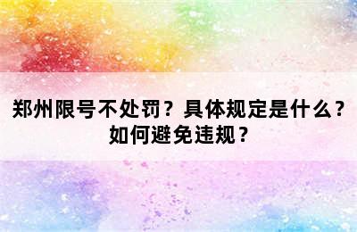 郑州限号不处罚？具体规定是什么？如何避免违规？