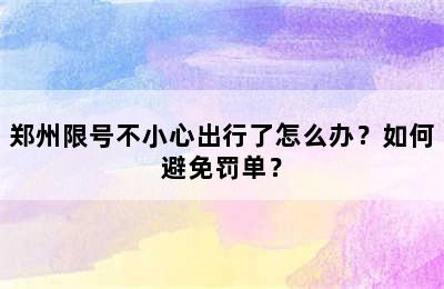 郑州限号不小心出行了怎么办？如何避免罚单？