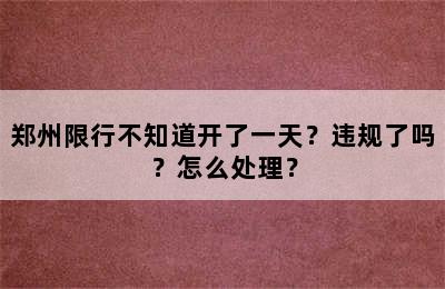 郑州限行不知道开了一天？违规了吗？怎么处理？