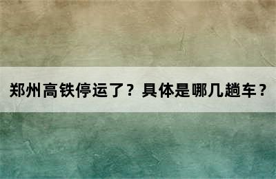 郑州高铁停运了？具体是哪几趟车？