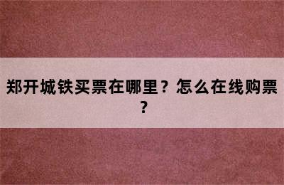 郑开城铁买票在哪里？怎么在线购票？