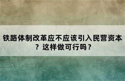 铁路体制改革应不应该引入民营资本？这样做可行吗？