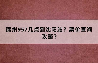 锦州957几点到沈阳站？票价查询攻略？
